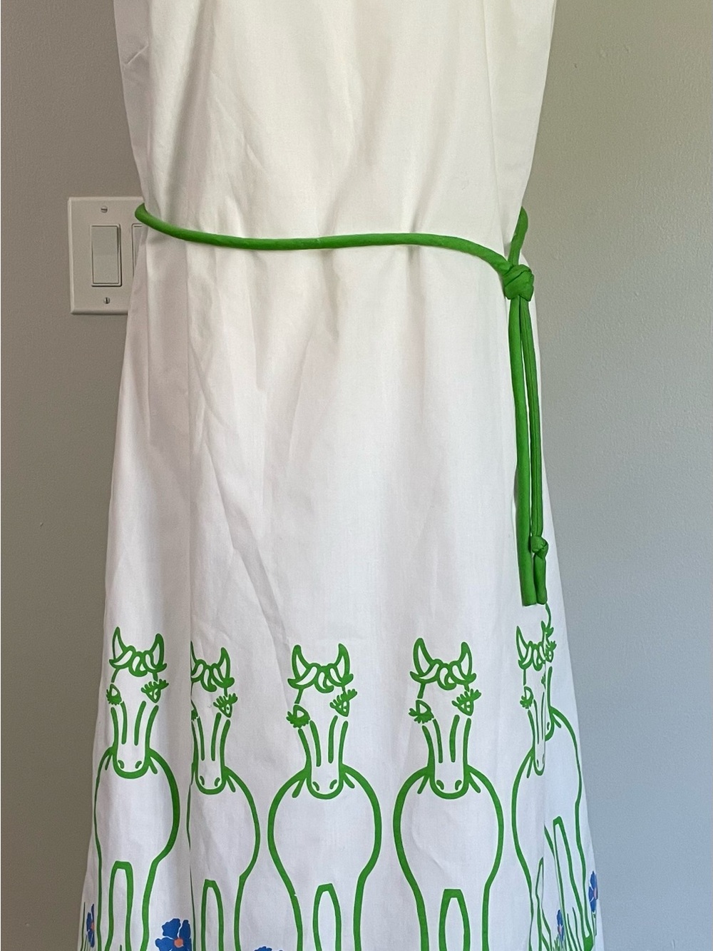 Vtg 60s Vested Gentress Dress Mod Horse Novelty Print Shift Belted Sz 14 Bows - Picture 11 of 13